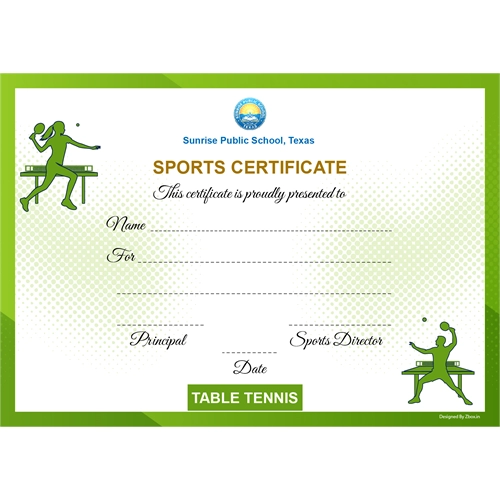School Sports Award Certificate Table Tennis A4 Size | Use on Laser Printer
